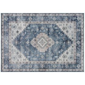 8x10 Area Rug, Vintage Washable Rug, Non-Slip Floor Carpet for Living Room, Bedroom, Dining Room, Blue
