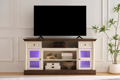 Farmhouse Fireplace TV Stand With Roman Column Styling, Up To 80-inch TV, 70-inch Modern Tall Entertainment Center With LED Lights, Living Room M (Option: Walnut White)