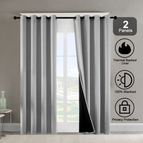 Grommets Thermal Insulated with Coated Lining 52 in. W x 63 in. L Indoor Blackout Curtains (Set of 2) (Color: Gray)